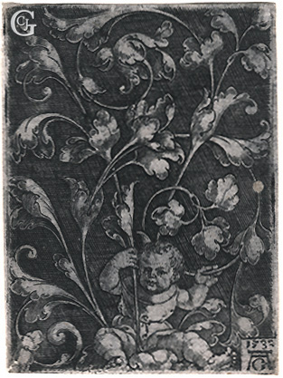Aldegrever, Ornament with a Child Holding Foliage Aldegrever, Ornament with a Child Holding Foliage