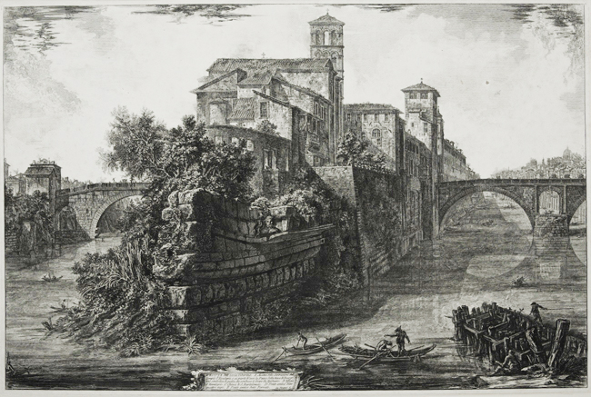 Piranesi, The Isola Tiberina with S. Bartolomeo in the Foreground Piranesi, The Isola Tiberina with S. Bartolomeo in the Foreground