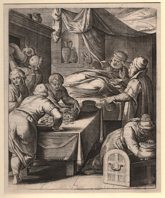 Flemish 17th Century, Doctor, Dying Miser Flemish 17th Century, Doctor, Dying Miser