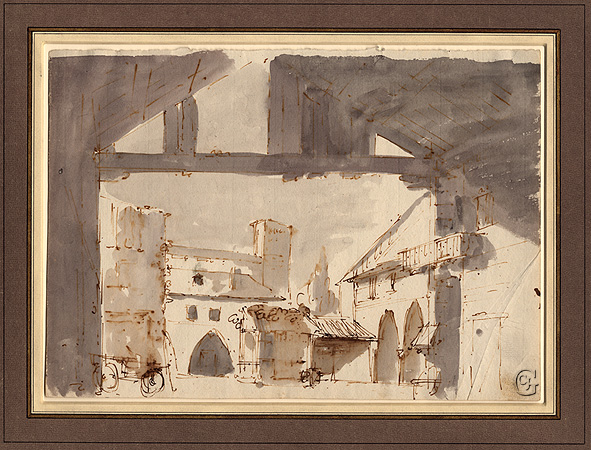 Galliari , Stage Set: Courtyard of a Farm Galliari , Stage Set: Courtyard of a Farm